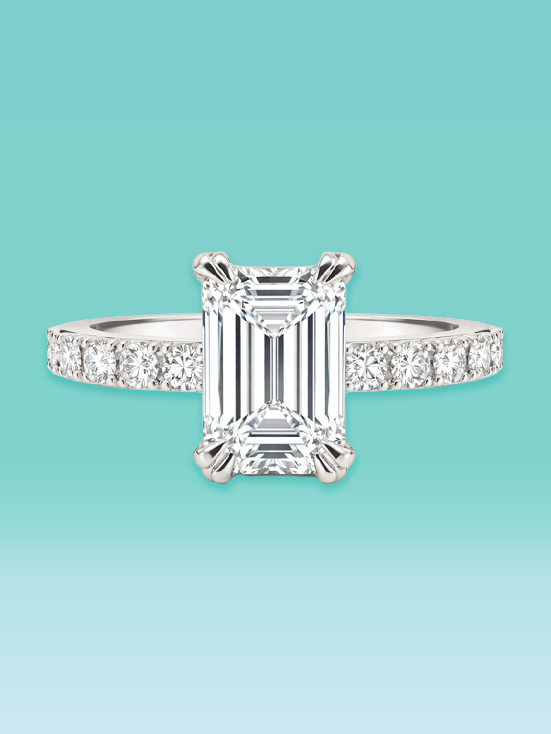 Emerald Cut Lab Diamond Pavé Band Engagement Ring