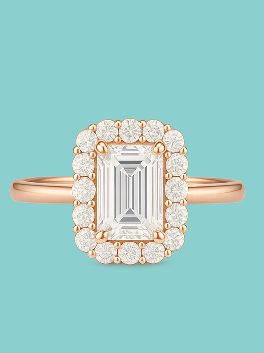 Emerald-Cut Halo Engagement Ring