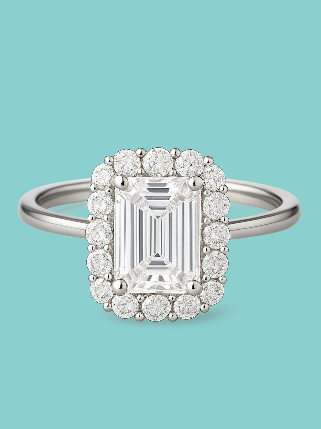 Emerald-Cut Halo Engagement Ring