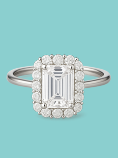 Emerald-Cut Halo Engagement Ring