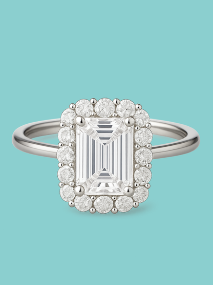 Emerald-Cut Halo Engagement Ring