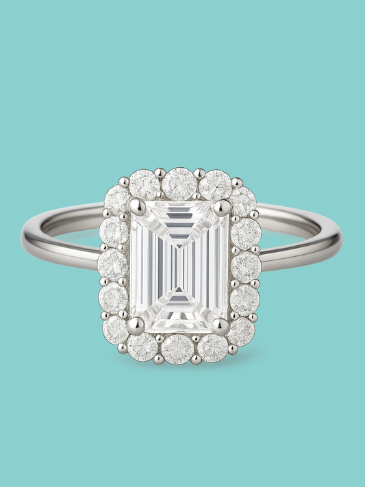 Emerald-Cut Halo Engagement Ring