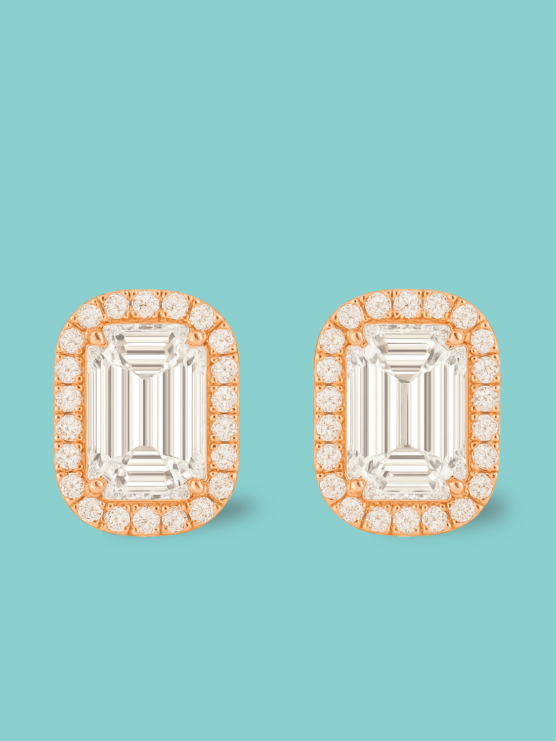 Emerald Cut Lab Diamond Halo Pavé Stud Earrings