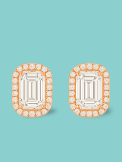 Emerald-Cut Halo Pavé Studs