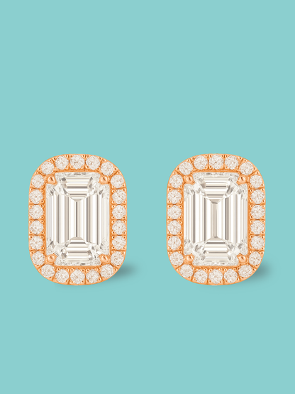 Emerald-Cut Halo Pavé Studs