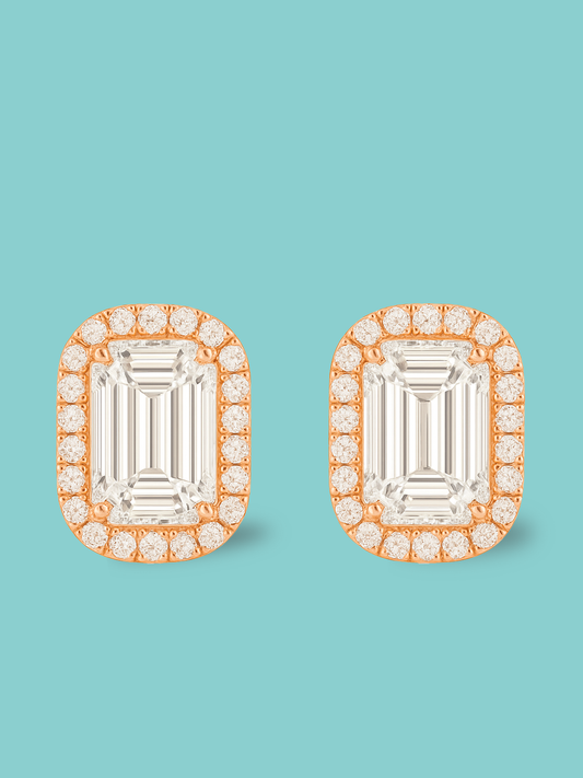 Emerald-Cut Halo Pavé Studs