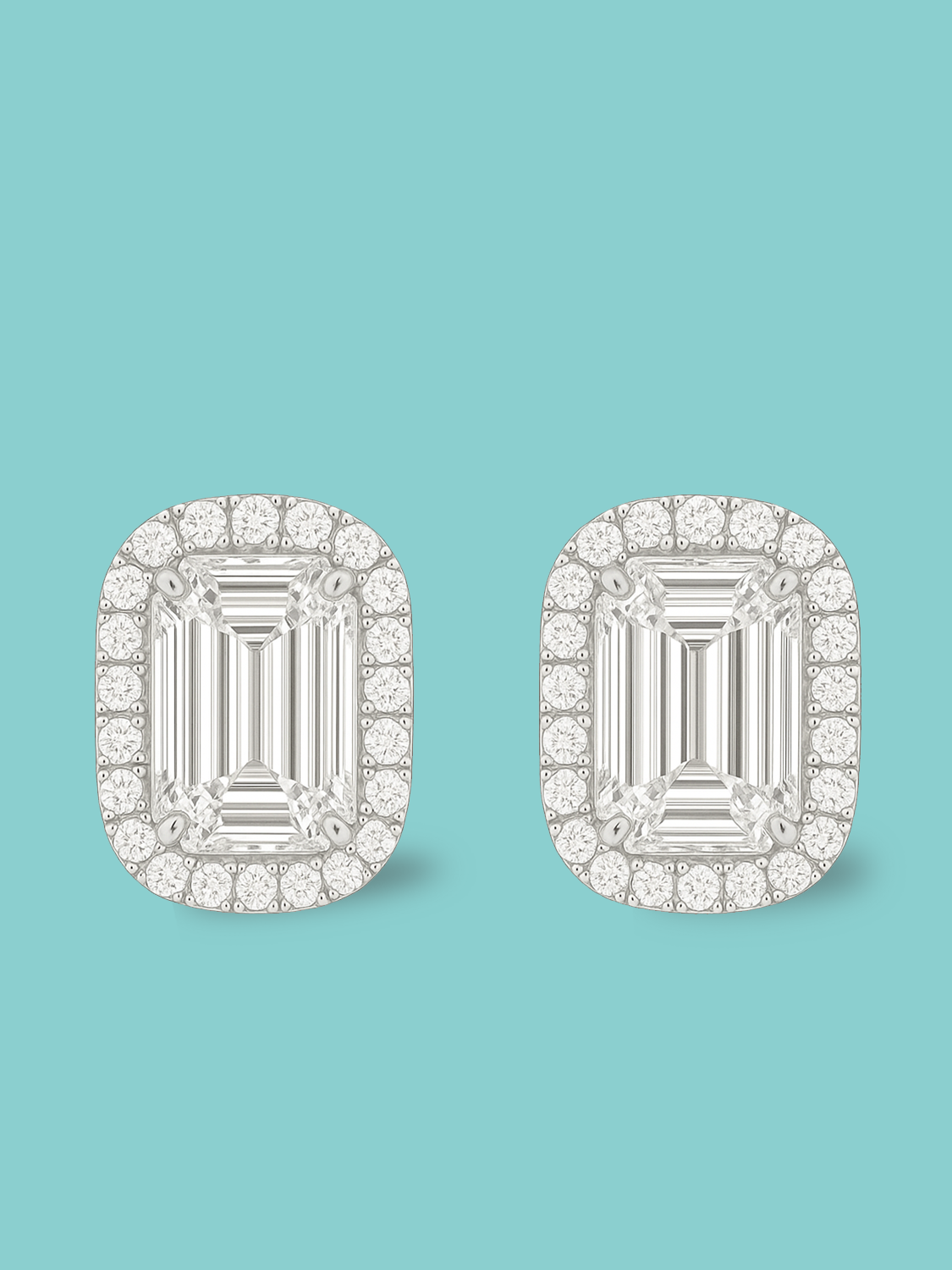 Emerald-Cut Halo Pavé Studs