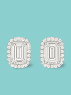 Emerald-Cut Halo Pavé Studs