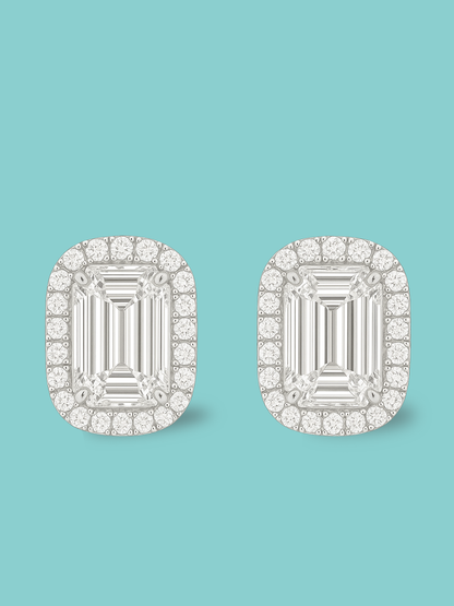 Emerald-Cut Halo Pavé Studs