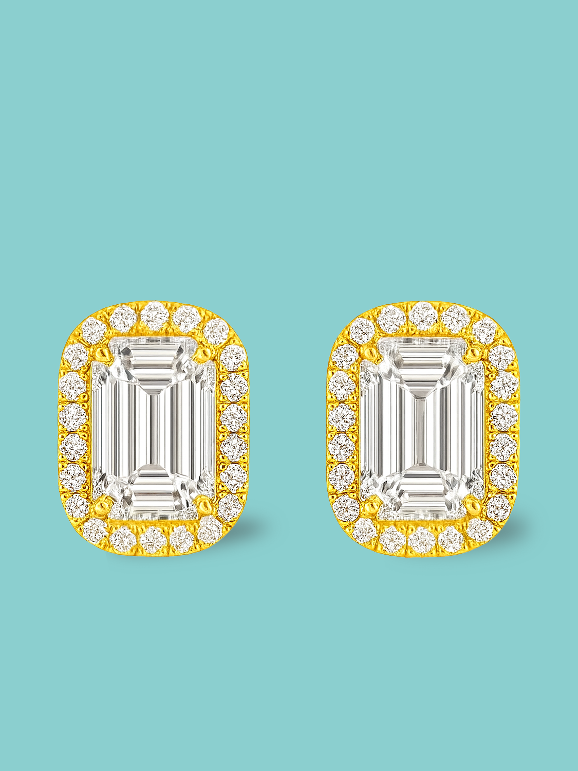 Emerald-Cut Halo Pavé Studs
