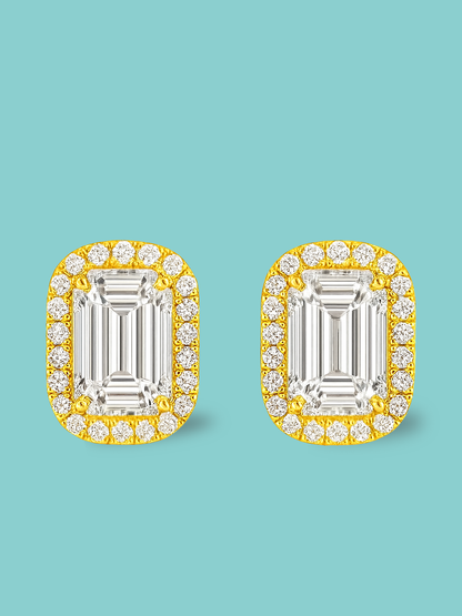 Emerald-Cut Halo Pavé Studs