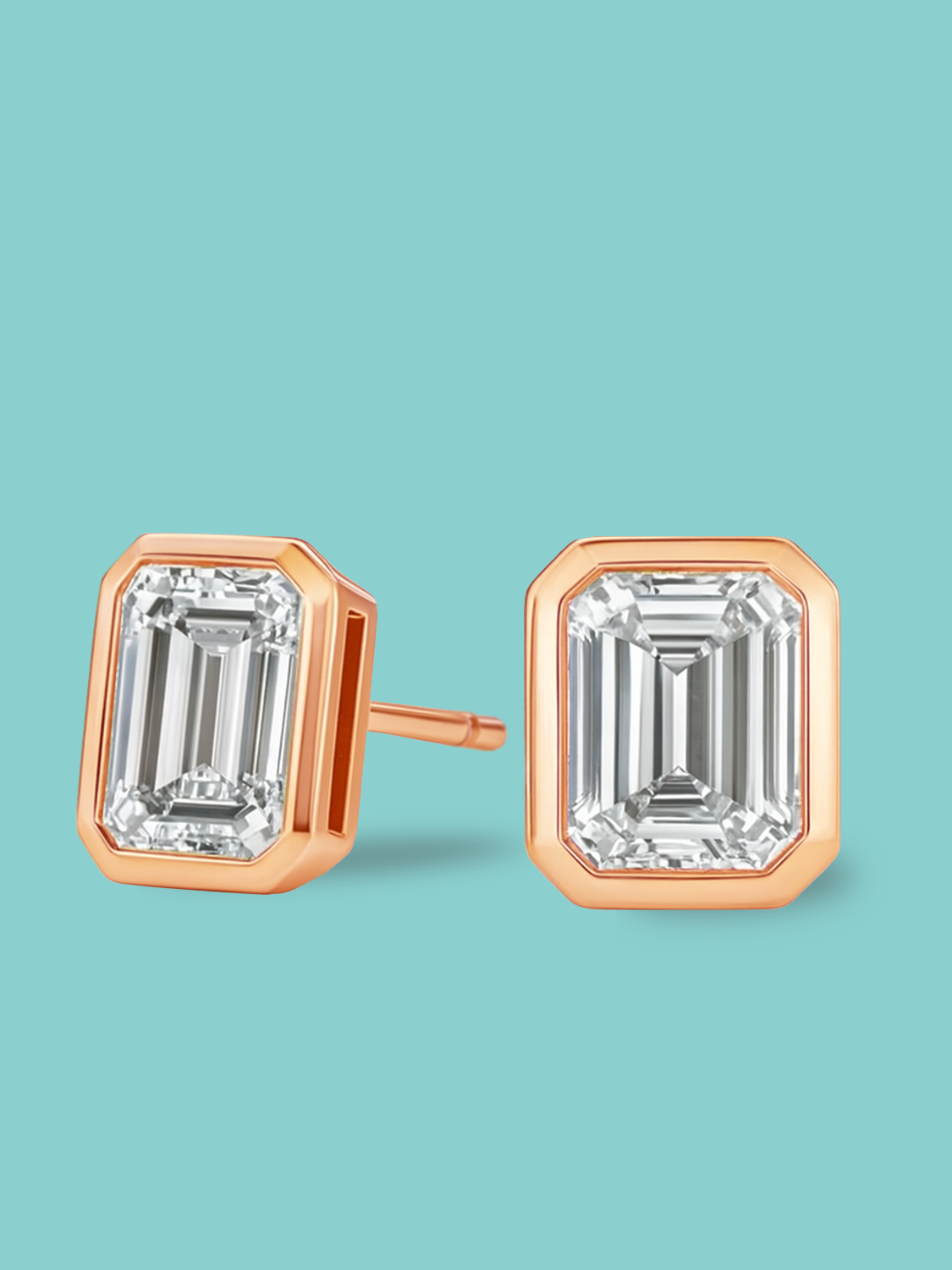 Emerald Cut Lab Diamond Bezel Stud Earrings