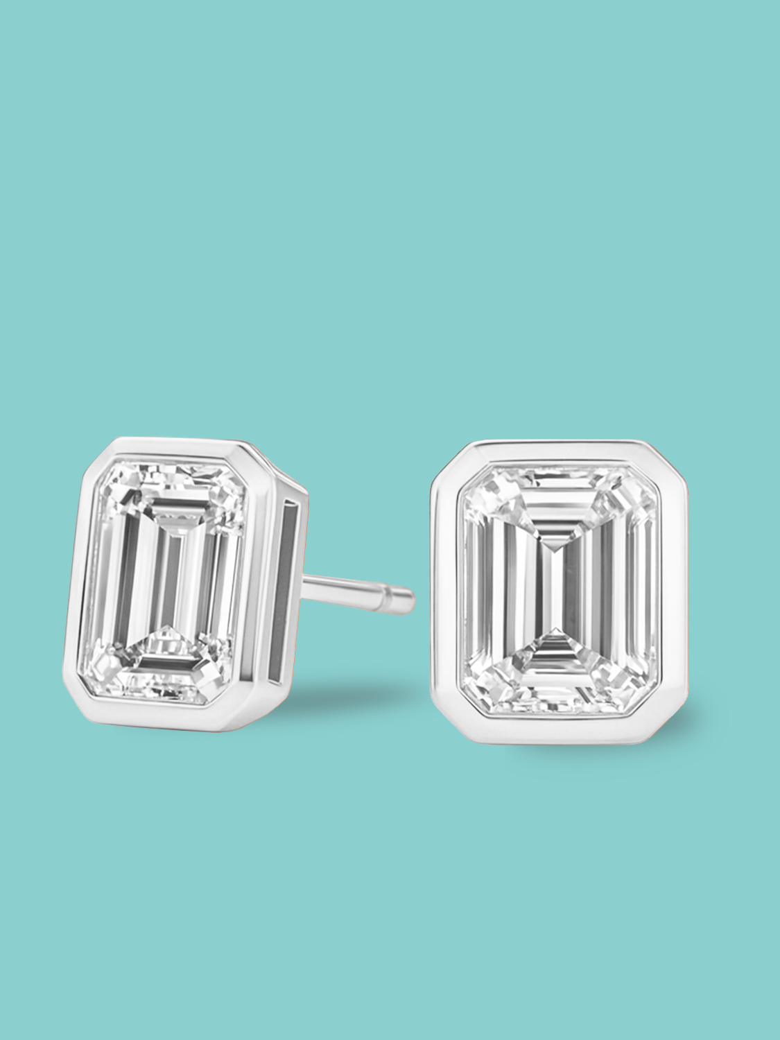 Emerald Cut Lab Diamond Bezel Stud Earrings