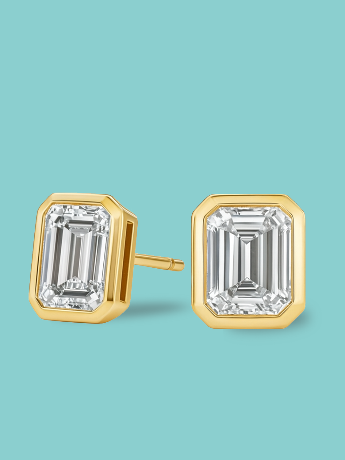 Emerald Cut Lab Diamond Bezel Stud Earrings