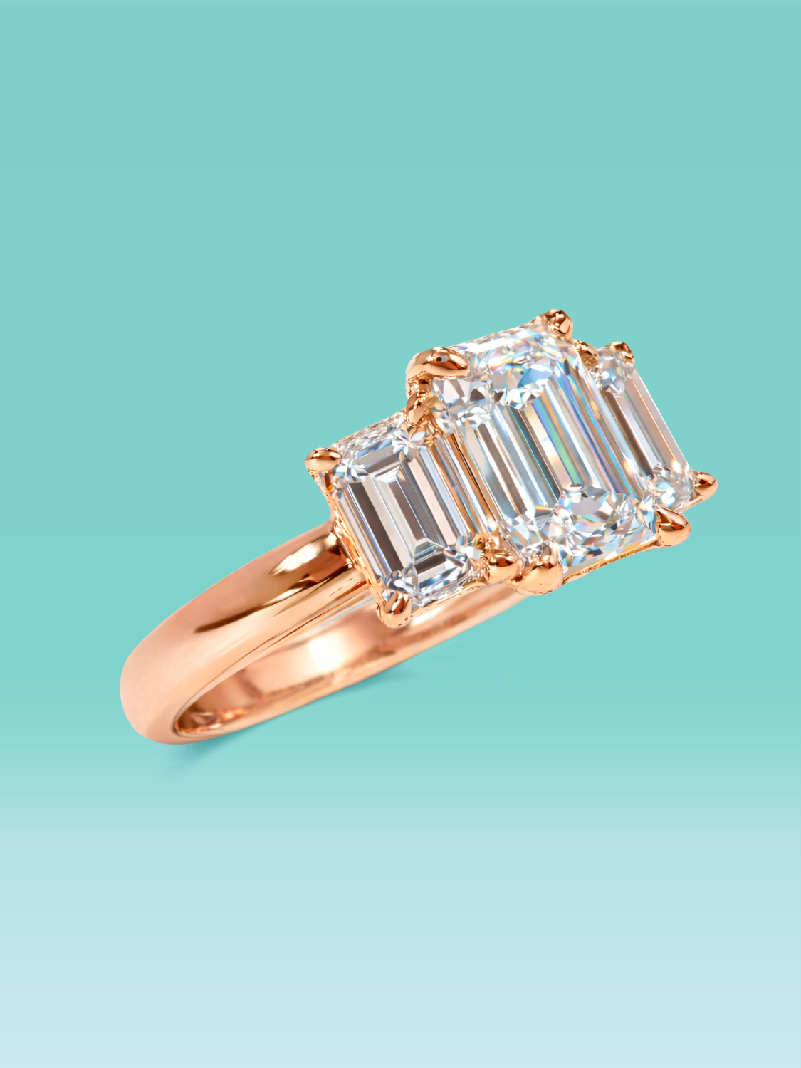 Emerald Cut 4 Prong Three-Stone Lab Diamond Engagement Ring