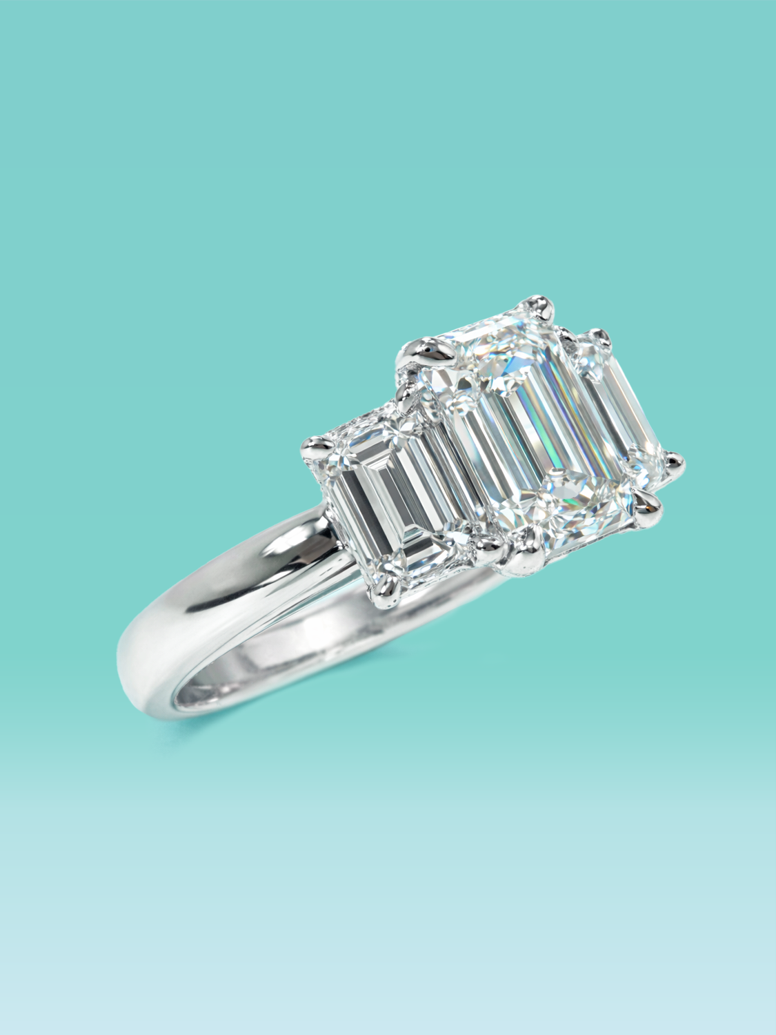 Emerald Cut 4 Prong Three-Stone Lab Diamond Engagement Ring