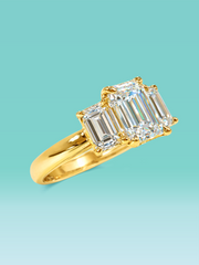 Emerald Cut 4 Prong Three-Stone Lab Diamond Engagement Ring
