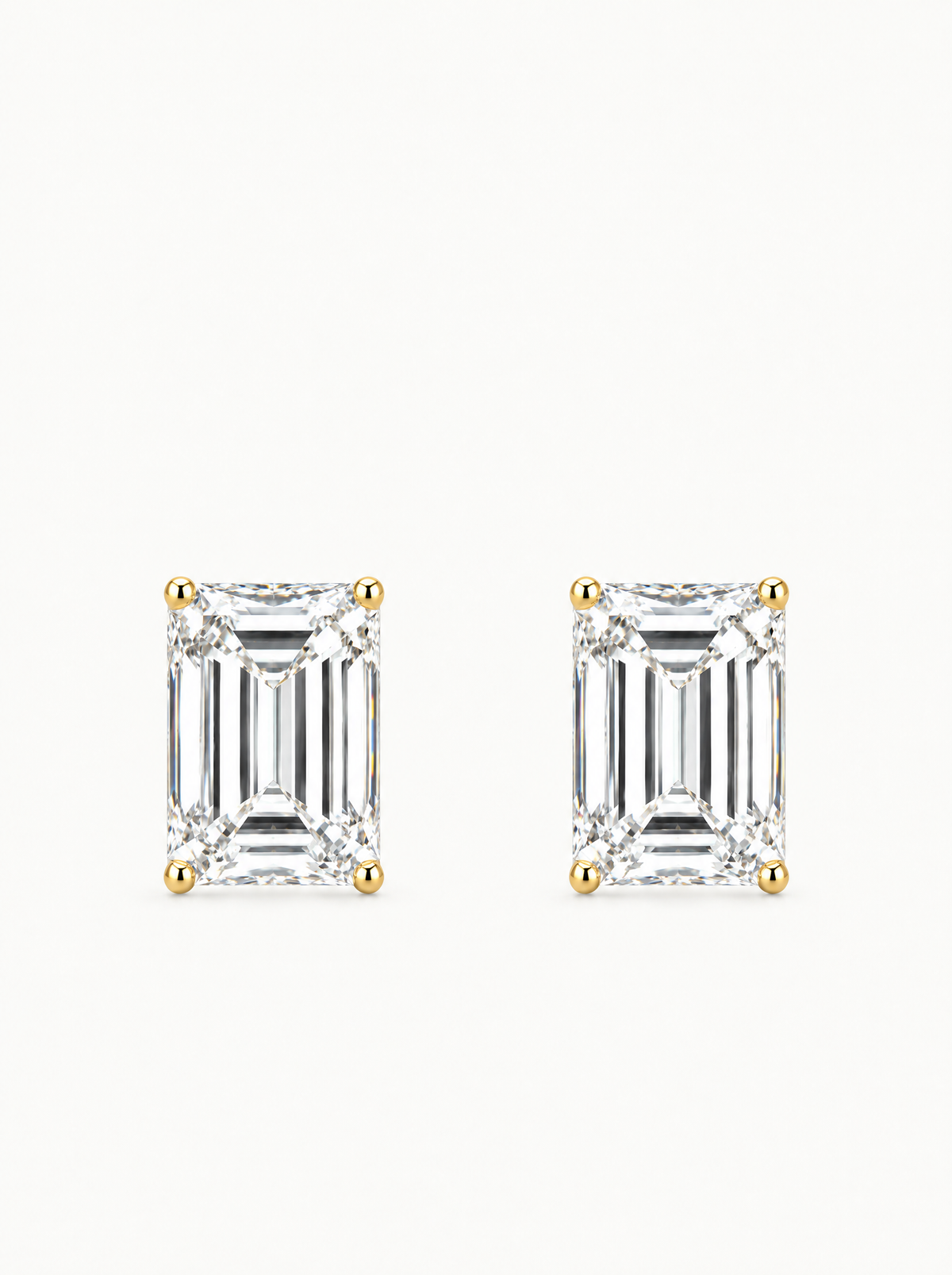 Emerald Cut Lab-Grown Diamond Stud Earrings in 14K yellow gold, front view — Bow Tie Lab Diamonds