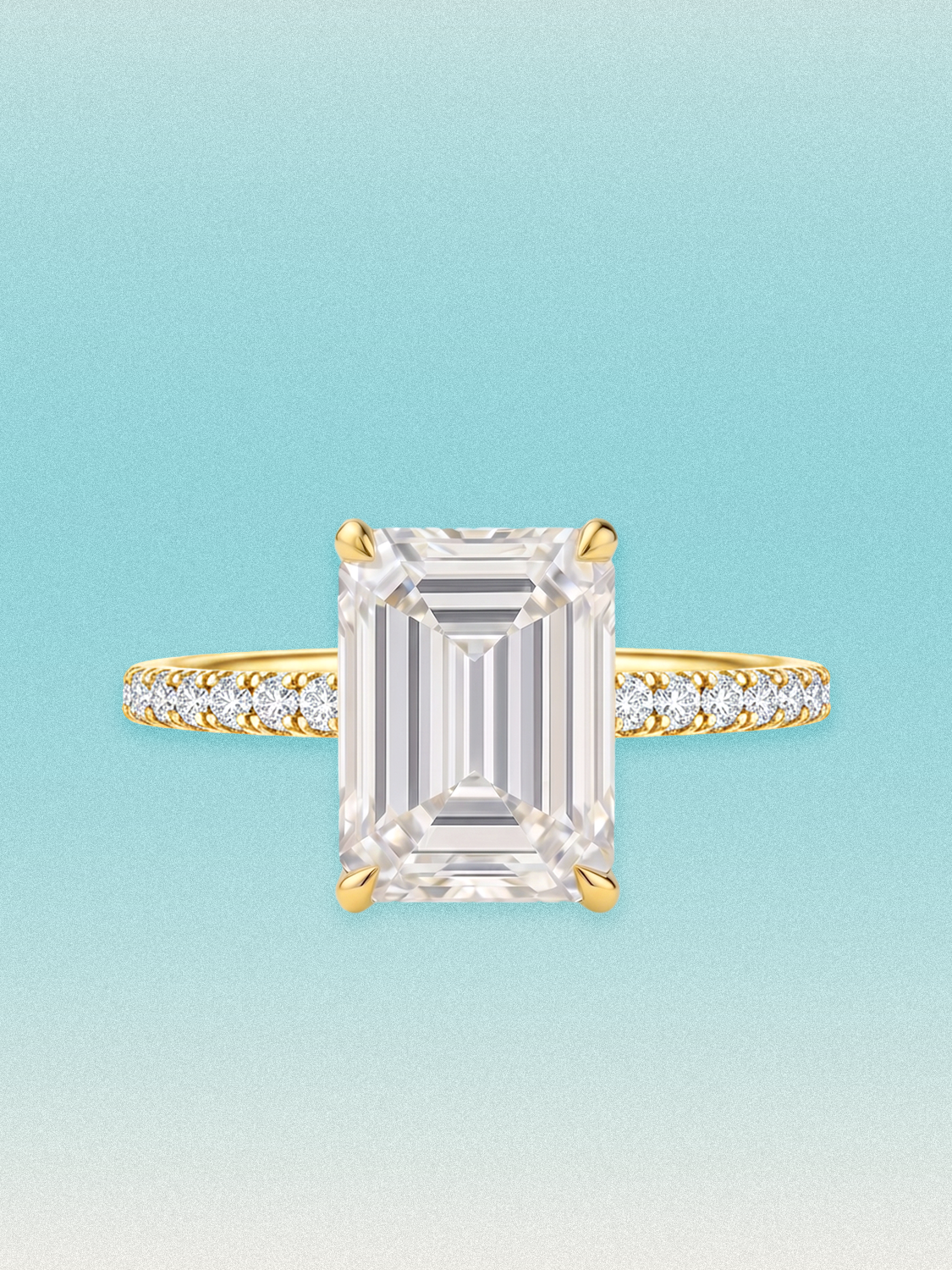 Emerald Cut Solitaire Hidden Halo Lab Grown Diamond Engagement Ring