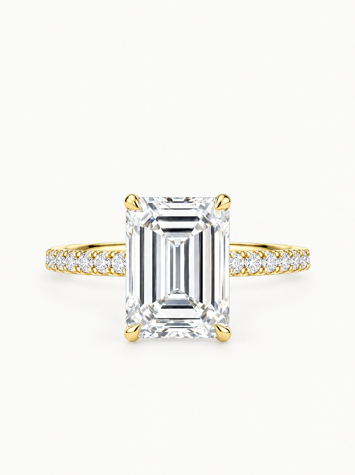 Emerald Cut Solitaire Hidden Halo Lab-Grown Diamond Engagement Ring, front view — Bow Tie Lab Diamonds