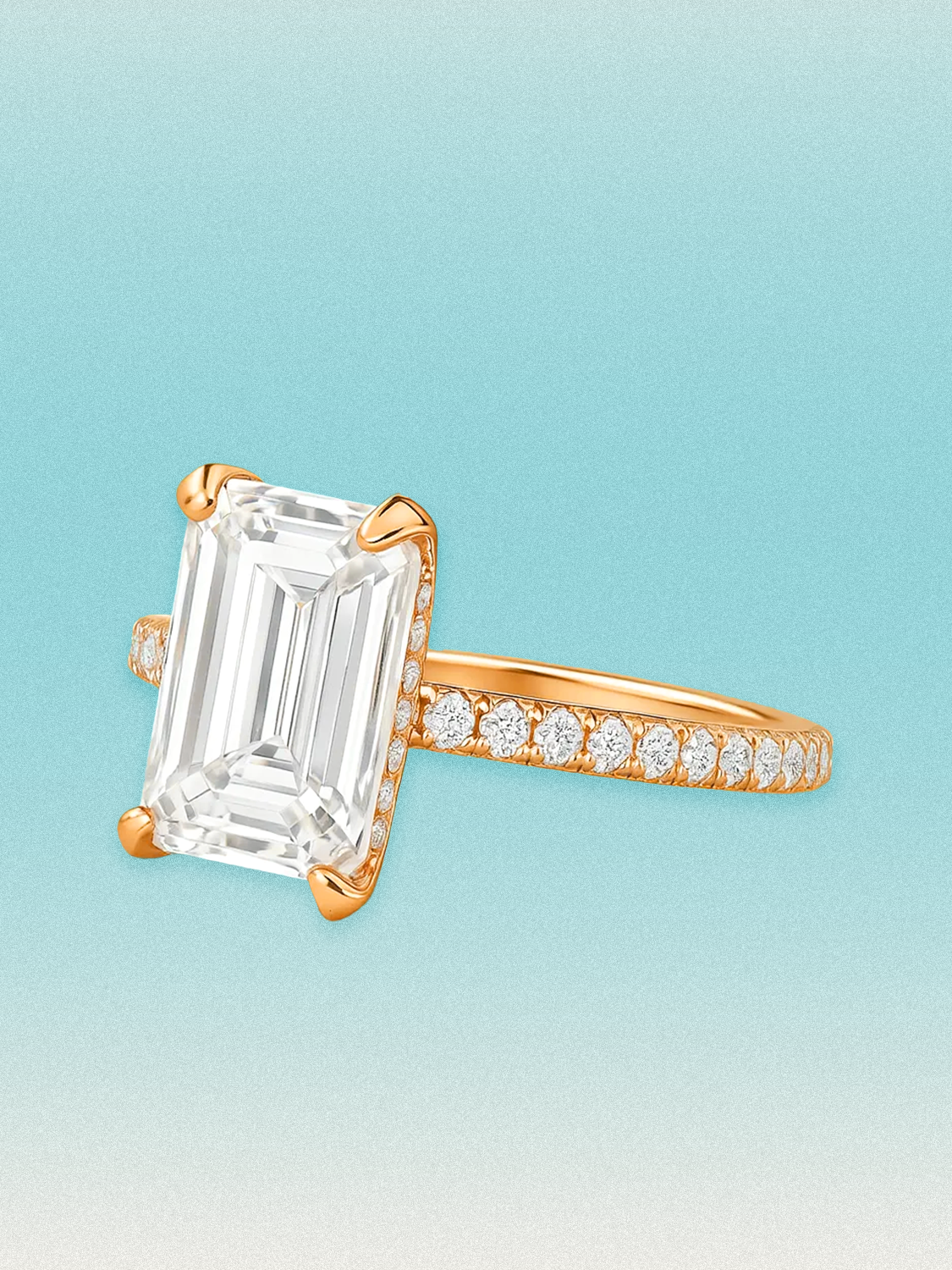 Emerald Cut Solitaire Hidden Halo Lab Grown Diamond Engagement Ring