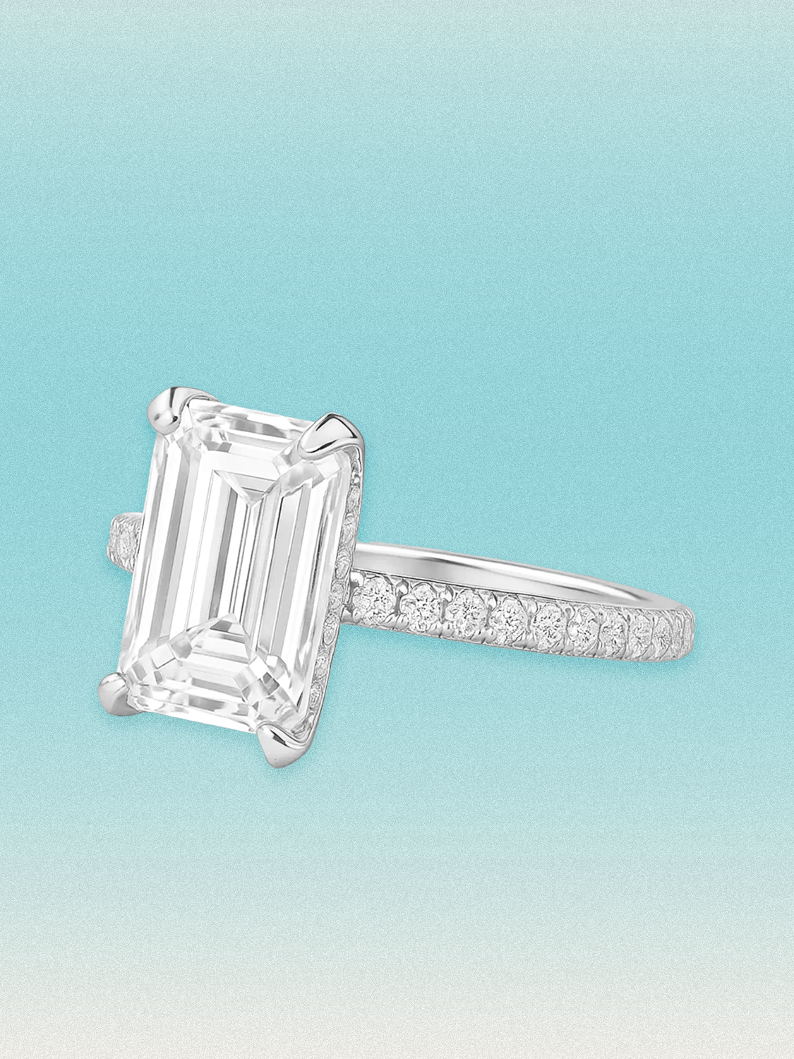 Emerald Cut Solitaire Hidden Halo Lab Grown Diamond Engagement Ring