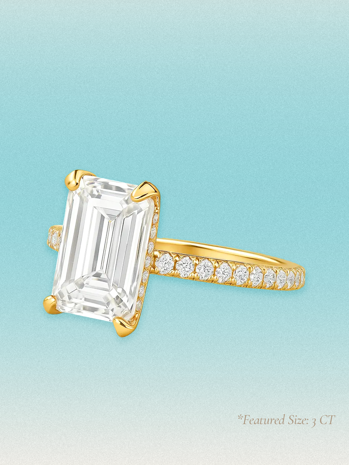 Emerald Cut Solitaire Hidden Halo Lab Grown Diamond Engagement Ring