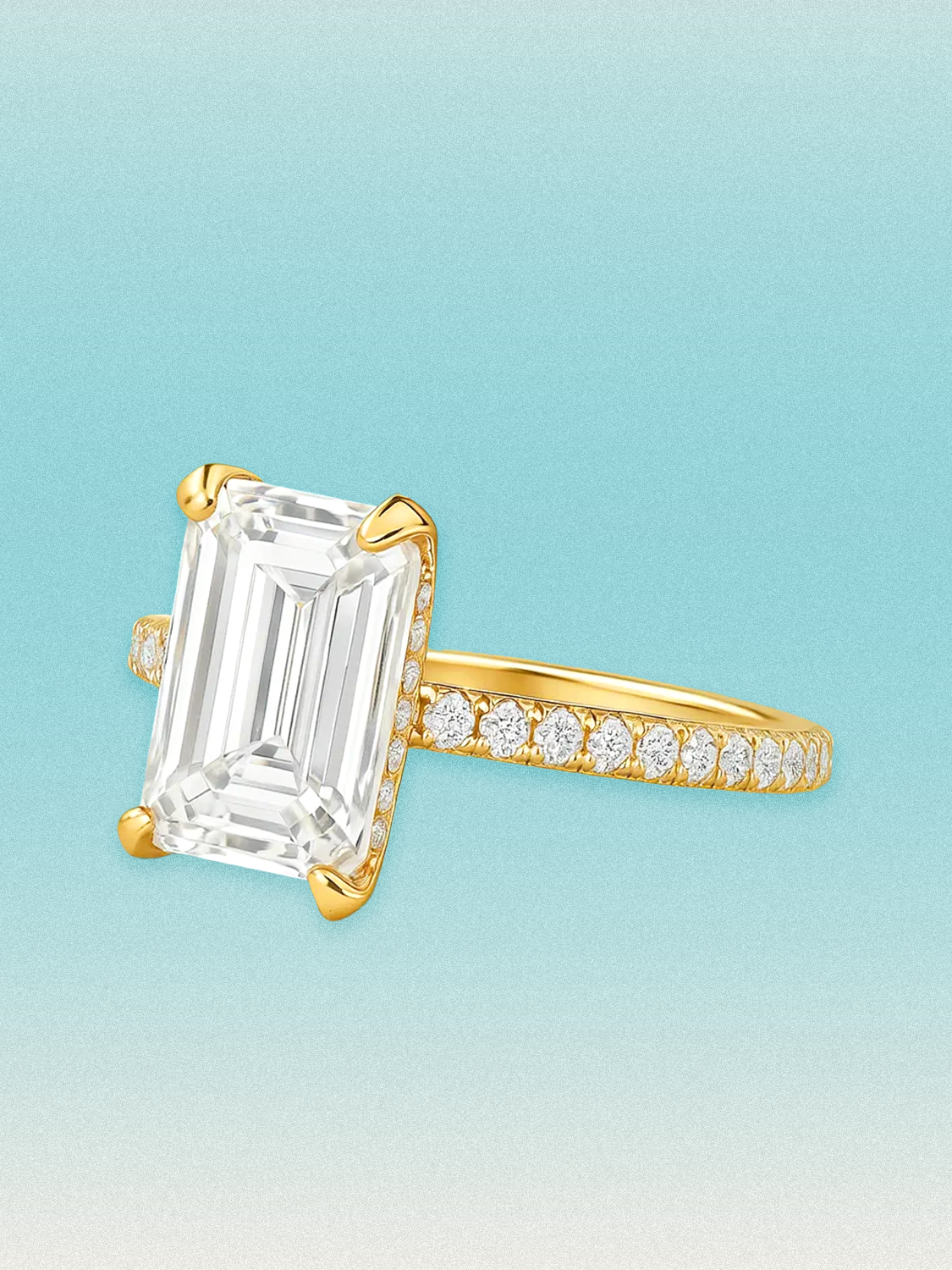 Emerald Cut Solitaire Hidden Halo Lab Grown Diamond Engagement Ring