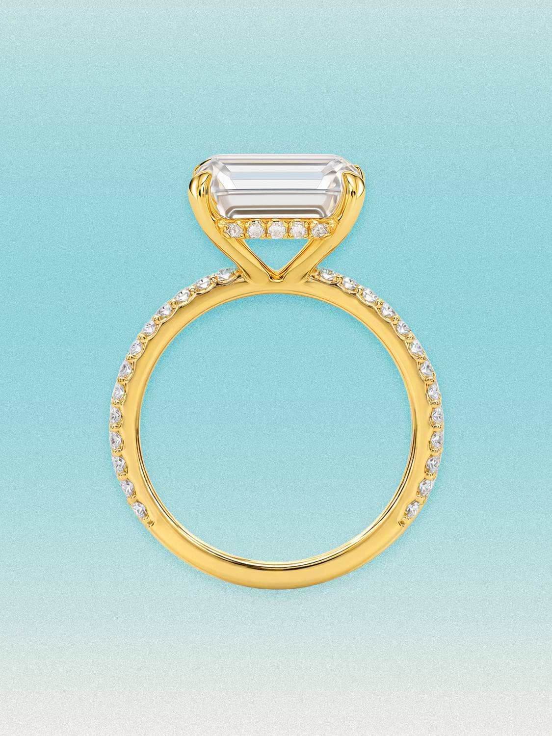 Emerald Cut Solitaire Hidden Halo Lab Grown Diamond Engagement Ring
