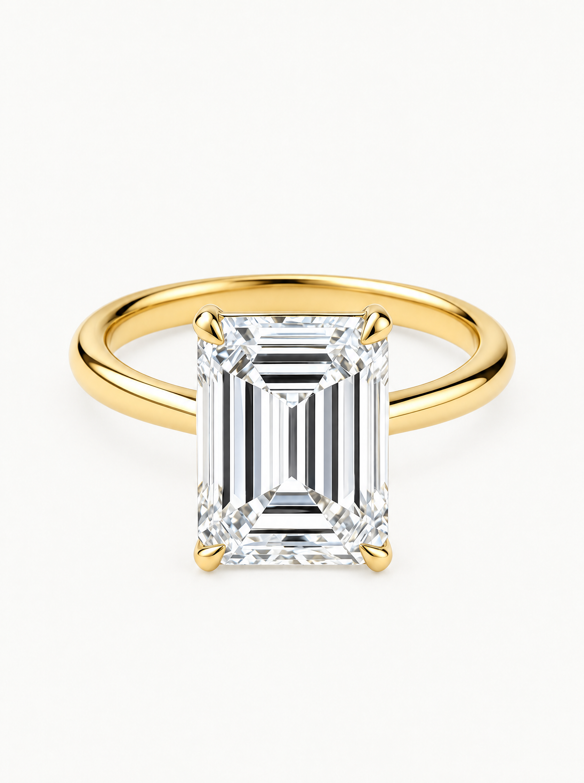 Emerald Cut Solitaire Lab-Grown Diamond Engagement Ring in 14K yellow gold, front view — Bow Tie Lab Diamonds