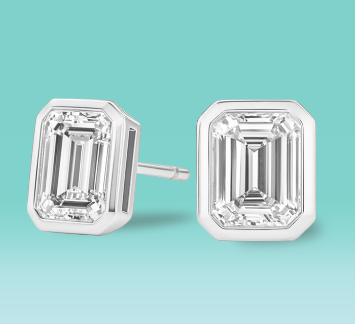 Emerald Cut Lab Diamond Bezel Stud Earrings