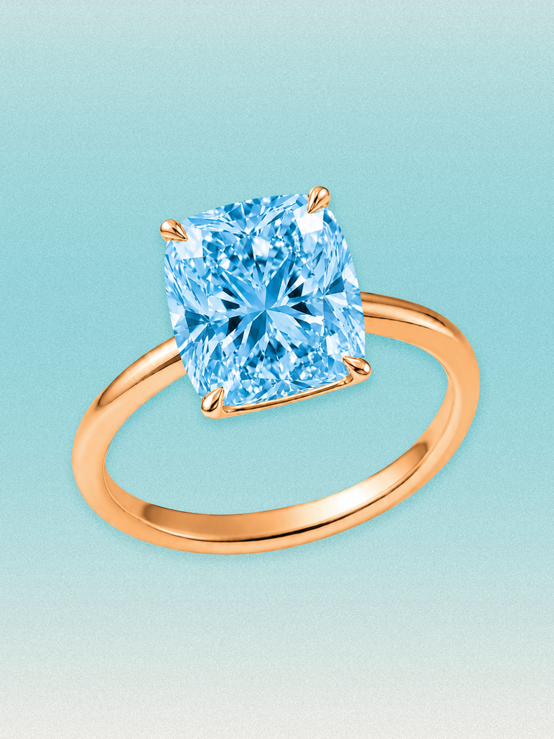 Fancy Blue Cushion Cut Solitaire Lab Grown Diamond Engagement Ring
