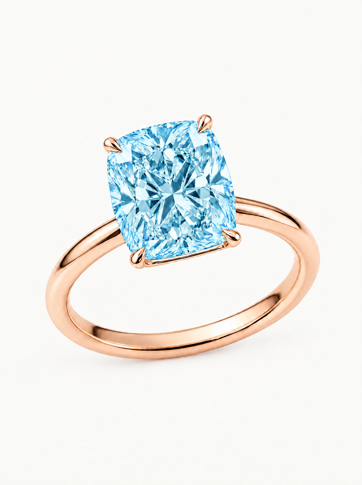 Fancy Blue Cushion Cut Solitaire Lab-Grown Diamond Engagement Ring in 14K rose gold — Bow Tie Lab Diamonds