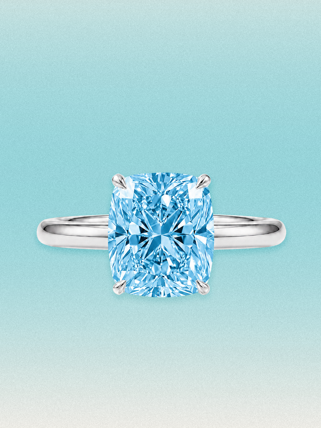 Fancy Blue Cushion Cut Solitaire Lab Grown Diamond Engagement Ring