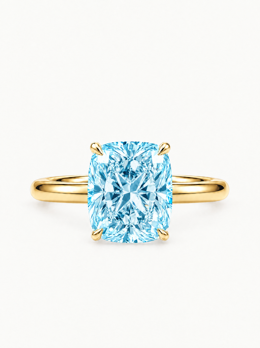 Fancy Blue Cushion Cut Solitaire Lab Grown Diamond Engagement Ring