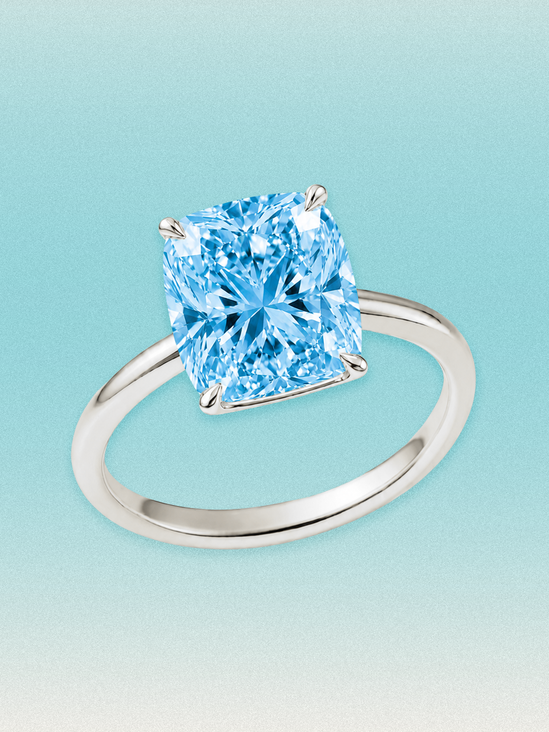 Fancy Blue Cushion Cut Solitaire Lab Grown Diamond Engagement Ring