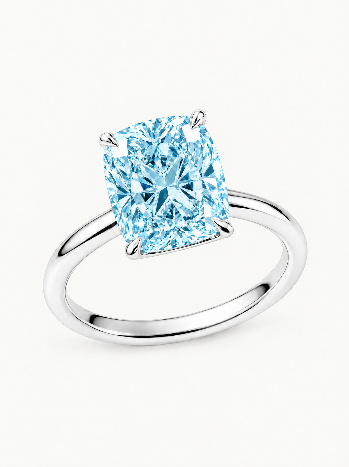 Fancy Blue Cushion Cut Solitaire Lab-Grown Diamond Engagement Ring in 14K white gold — Bow Tie Lab Diamonds