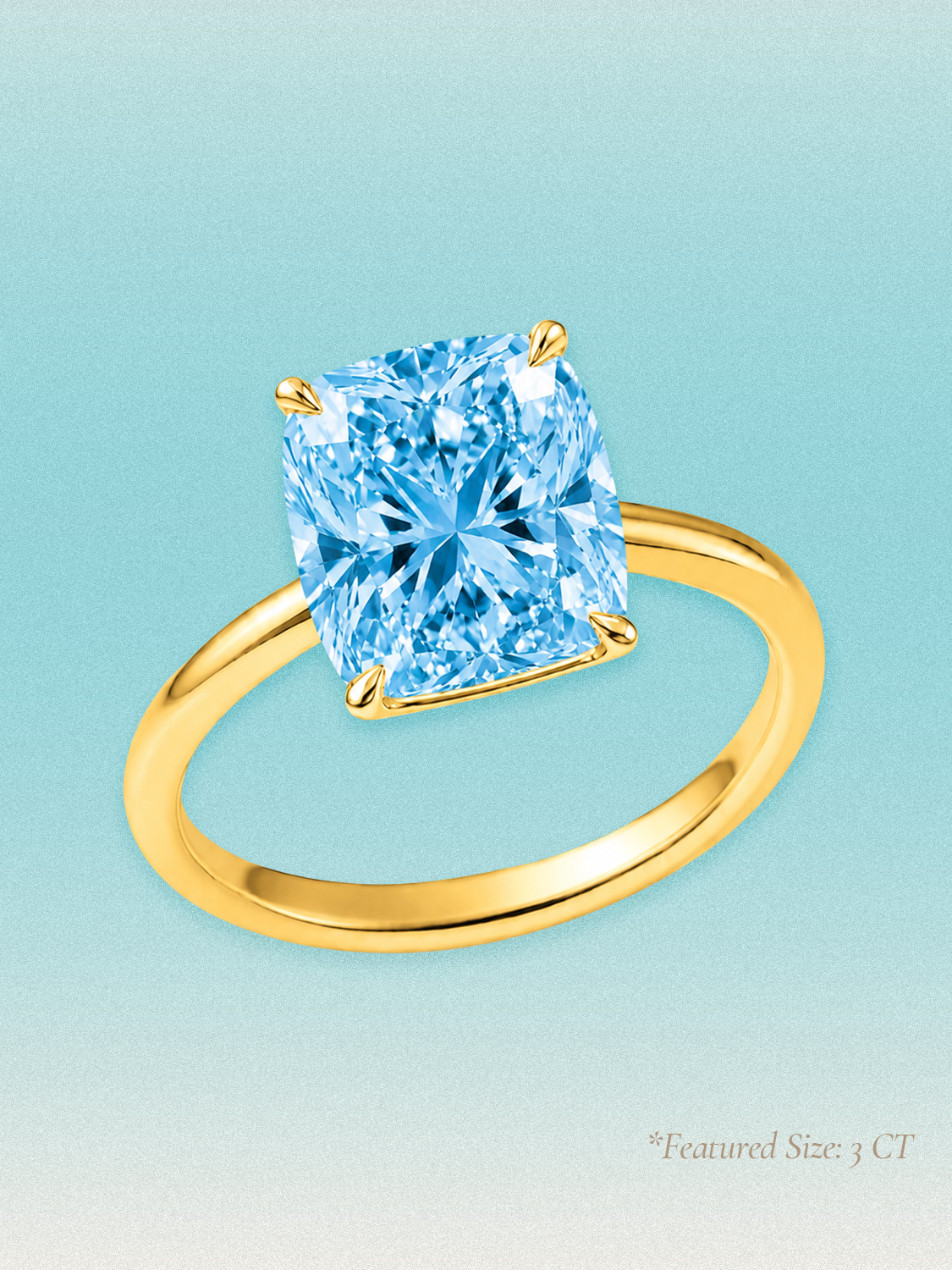 Fancy Blue Cushion Cut Solitaire Lab Grown Diamond Engagement Ring