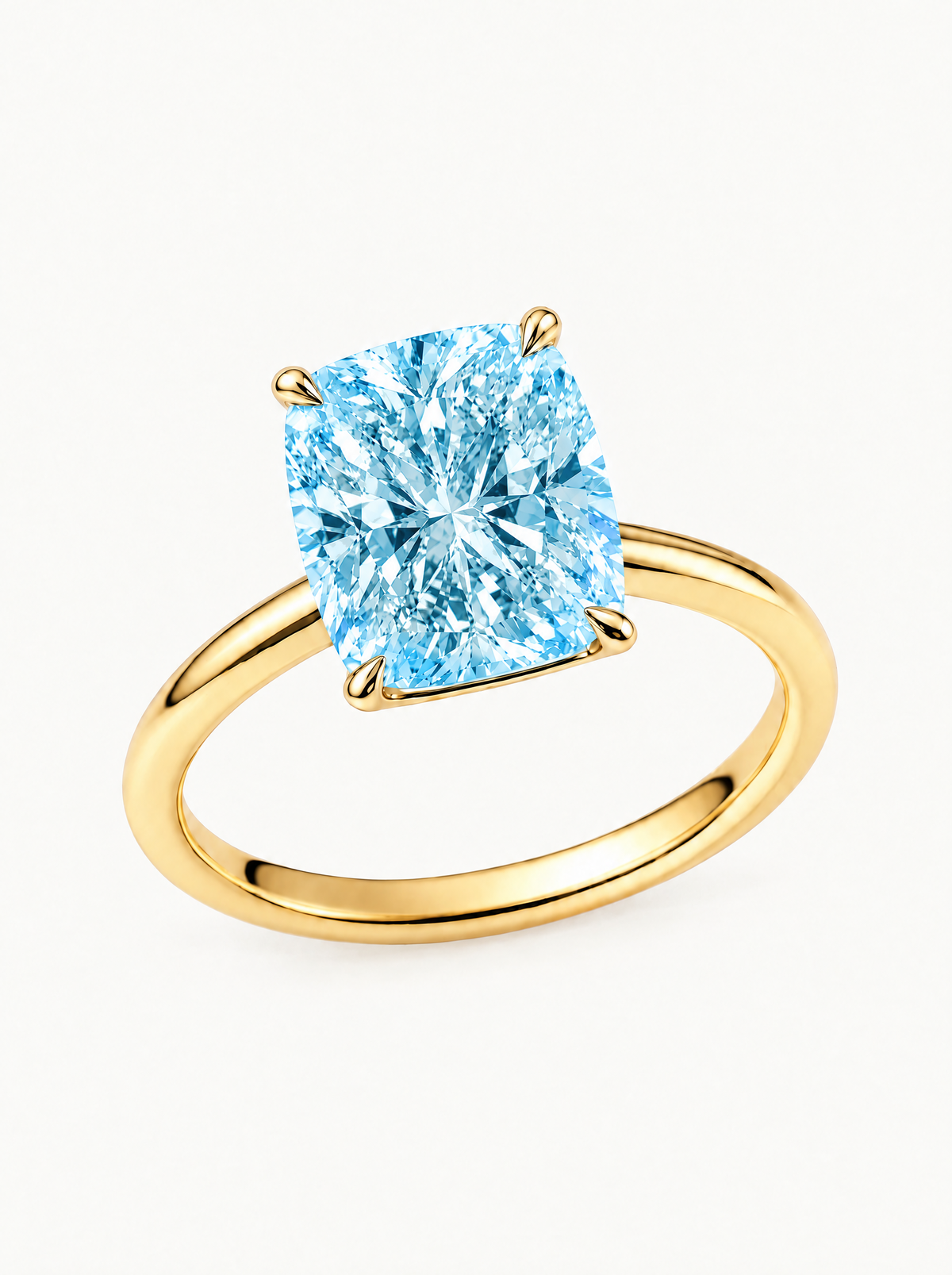 Fancy Blue Cushion Cut Solitaire Lab-Grown Diamond Engagement Ring in 14K yellow gold — Bow Tie Lab Diamonds