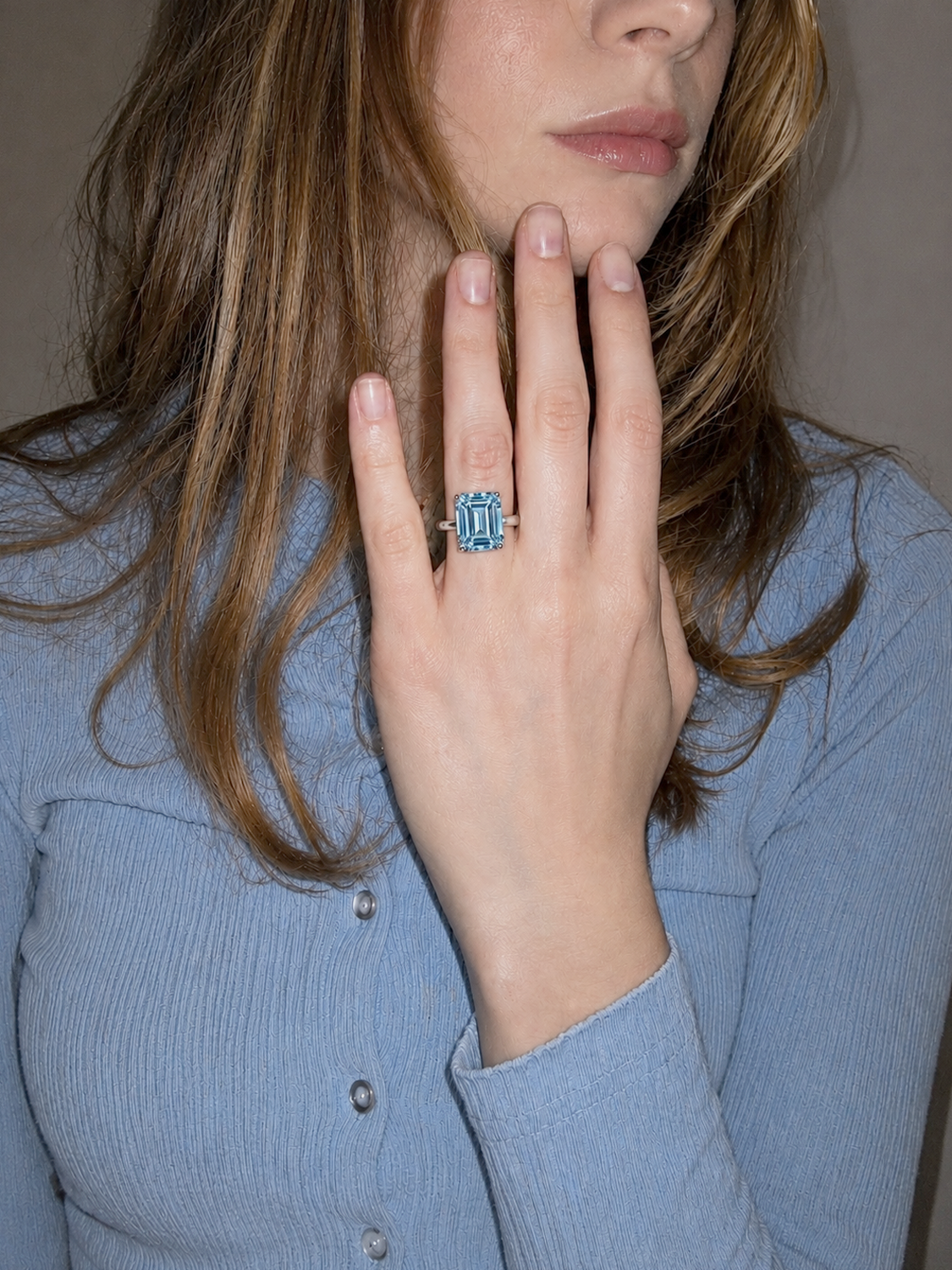 Fancy Blue Emerald Cut Solitaire Lab Grown Diamond Engagement Ring