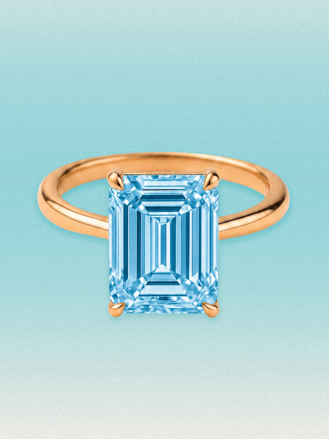 Fancy Blue Emerald Cut Solitaire Lab Grown Diamond Engagement Ring