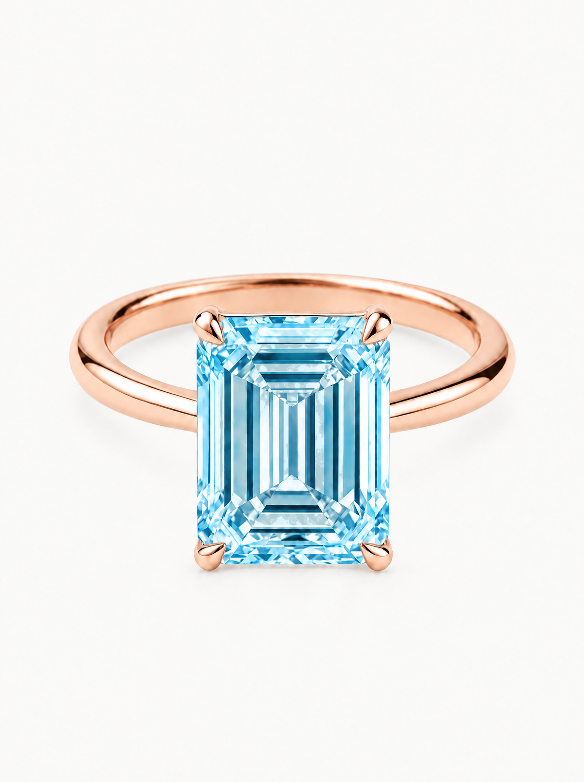 Fancy Blue Emerald Cut Solitaire Lab-Grown Diamond Engagement Ring in 14K rose gold — Bow Tie Lab Diamonds