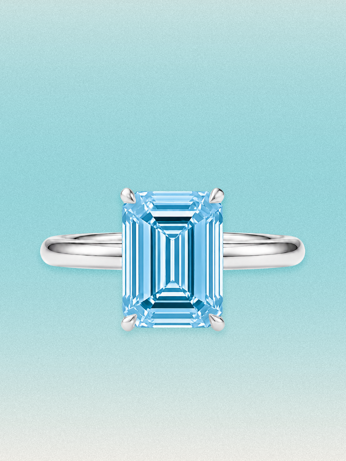 Fancy Blue Emerald Cut Solitaire Lab Grown Diamond Engagement Ring