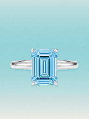 Fancy Blue Emerald Cut Solitaire Lab Grown Diamond Engagement Ring