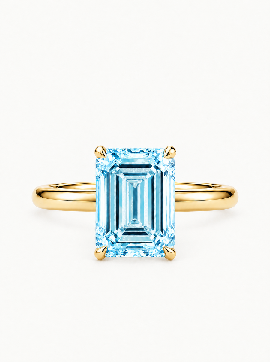 Fancy Blue Emerald Cut Solitaire Lab Grown Diamond Engagement Ring