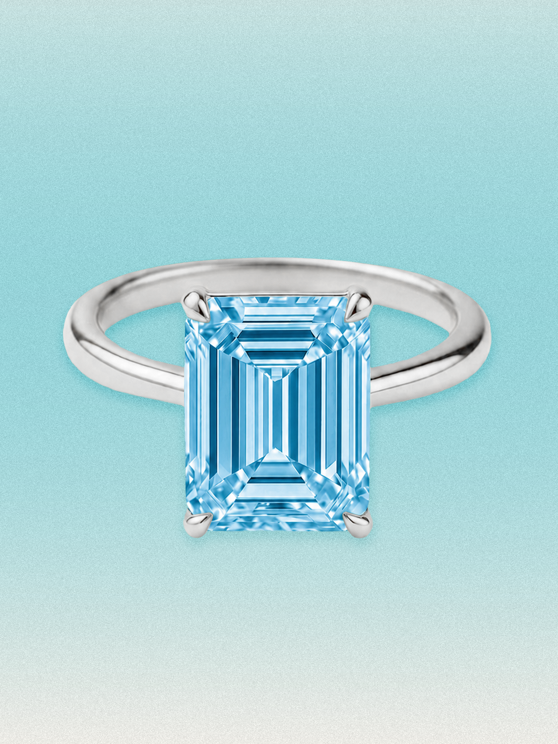 Fancy Blue Emerald Cut Solitaire Lab Grown Diamond Engagement Ring