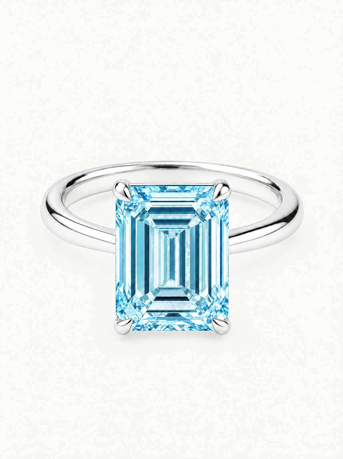 Fancy Blue Emerald Cut Solitaire Lab-Grown Diamond Engagement Ring in 14K white gold — Bow Tie Lab Diamonds