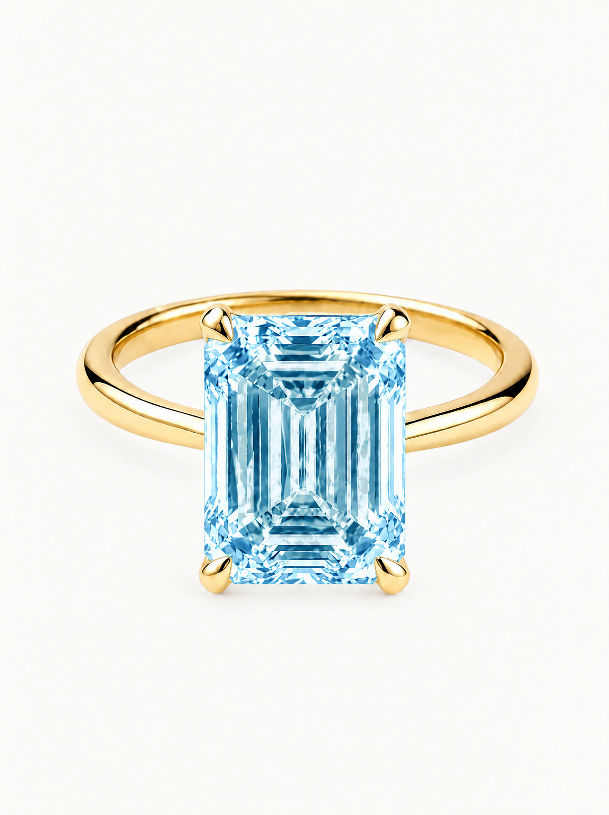 Fancy Blue Emerald Cut Solitaire Lab-Grown Diamond Engagement Ring in 14K yellow gold — Bow Tie Lab Diamonds