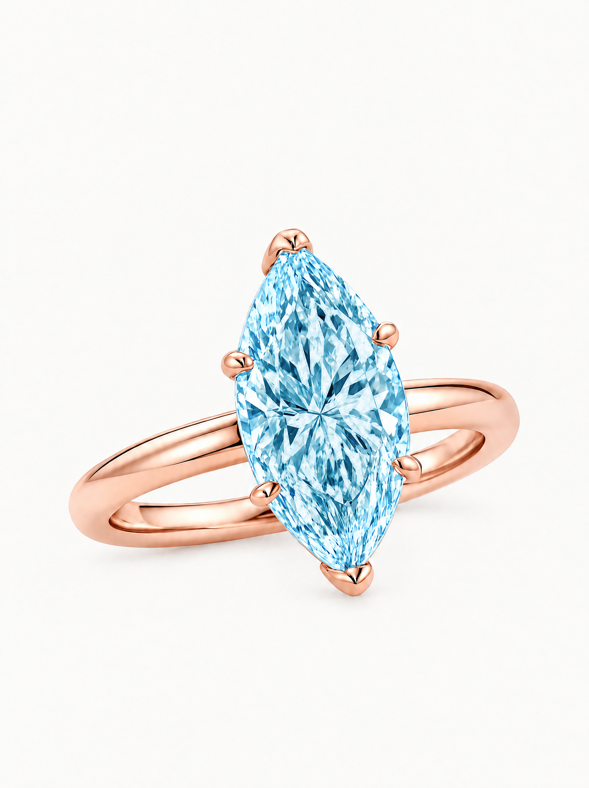 Fancy Blue Marquise Cut Solitaire Lab-Grown Diamond Engagement Ring in 14K rose gold — Bow Tie Lab Diamonds