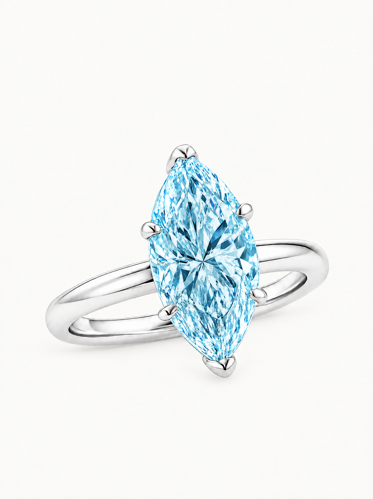 Fancy Blue Marquise Cut Solitaire Lab-Grown Diamond Engagement Ring in 14K white gold — Bow Tie Lab Diamonds